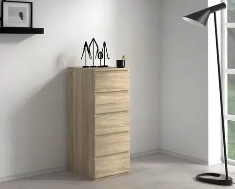Komody a skrinky Moderná komoda 5W, dub sonoma