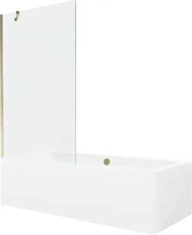 Sprchové dvere MEXEN/S - Cube obdĺžniková vaňa 180 x 80 cm s panelom + vaňová zástena 100, transparent, zlatá 550518080X9510000050