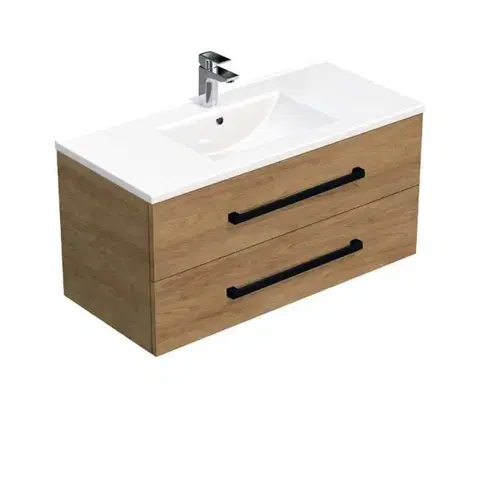 Kúpeľňový nábytok Kúpeľňová skrinka s čiernou úchytkou a umývadlom SAT Cube Way 100x53x46 cm dub Hickory mat CUBE46C1002DHMOD CUBE46C1002DHMOD
