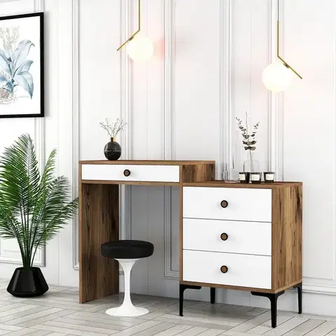 Toaletné Toaletný stolík Lizbon 551 - Walnut, White