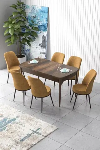 Jedálenské sety Extendable Dining Table & Chairs Set (7 Pieces) Zen - Baroque, Cappuccino