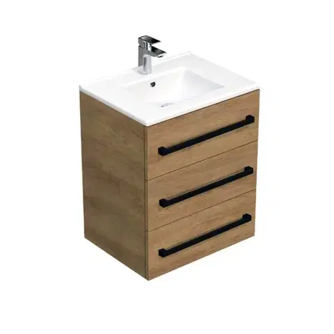 Kúpeľňový nábytok Kúpeľňová skrinka s čiernou úchytkou a umývadlom SAT Cube Way 60x76,5x46 cm dub Hickory mat CUBE46C603DHMOD CUBE46C603DHMOD