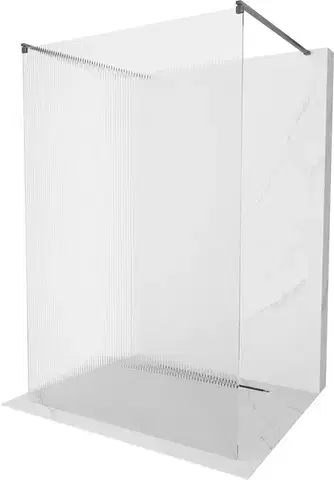 Sprchové dvere MEXEN/S - Kioto samostatne stojaca sprchová zástena 110 x 200, prúžky 8 mm, grafit kartáčovaná 800-110-002-66-09