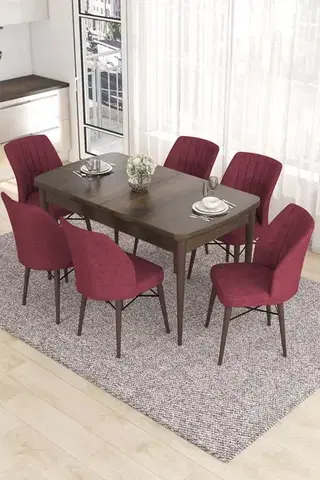 Jedálenské sety Extendable Dining Table & Chairs Set (7 Pieces) Eva - Baroque, Burgundy