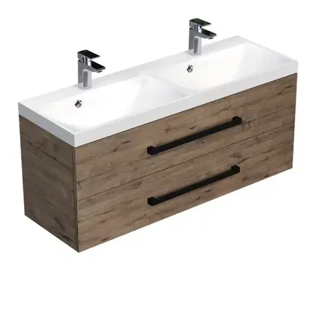 Kúpeľňový nábytok Kúpeľňová skrinka s čiernou úchytkou a umývadlom SAT Cube Way 120x53x40 cm dub Wellington mat CUBE2C120ZDW CUBE2C120ZDW