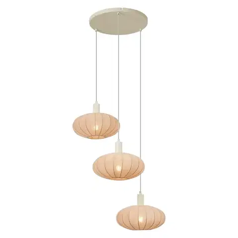 Závesné svietidlá Japandi závesná lampa béžová s látkovým tienidlom 3-svetlá - Bida