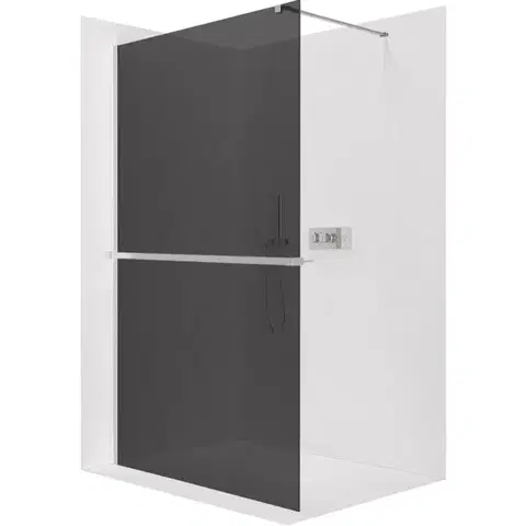 Držadlá k vani CERANO - Sprchová zástěna Walk-in Onyx Cube L/P - 8 mm - hranatá vzpěra + polička/držák na ručníky - chrom, grafitové sklo - 30x200  CER-8050BD80036