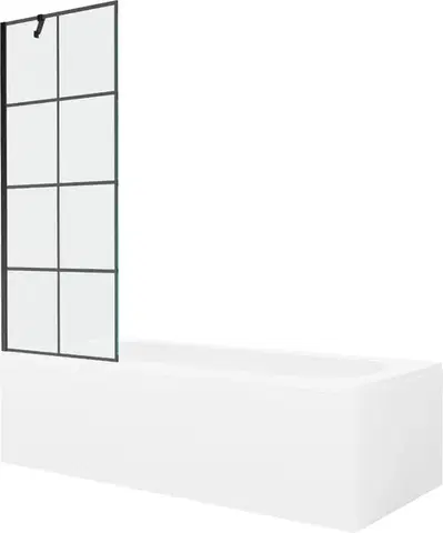 Sprchové dvere MEXEN/S - Vega obdĺžniková vaňa 170 x 70 cm s panelom + vaňová zástena 70, čierna vzor 550117077X9507007077