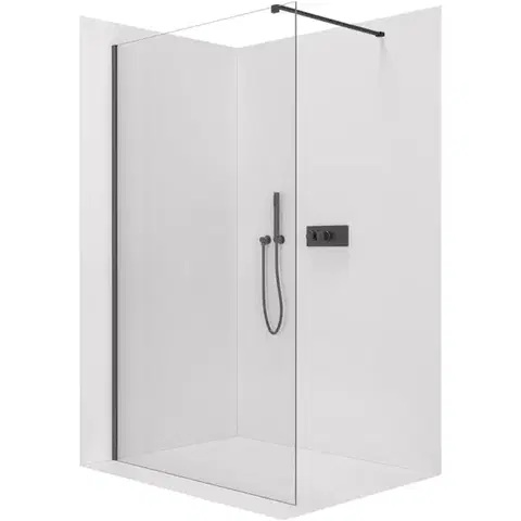 Sprchové dvere CERANO - Sprchová zástena Walk-in Onyx Cube Ľ/P - 8 mm - hranatá vzpera - čierna matná, transparentné sklo - 50x200 CER-8050BD679