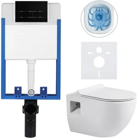 Záchody CERANO - Kompletný WC set Profi/Dure - biela lesklá - WC tlačidlo Line/Čierna lesklá - na zamurovanie - 51x35 CER-8050BD84288