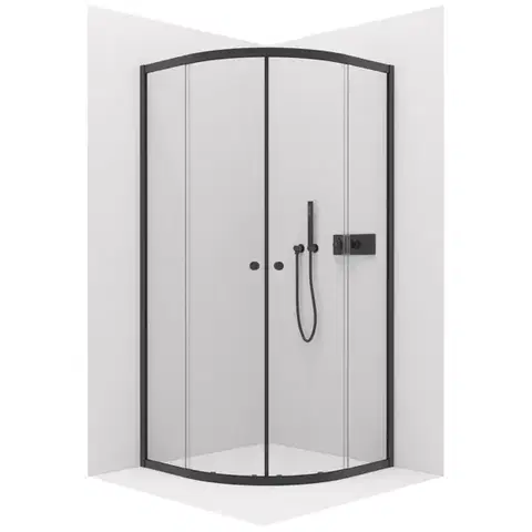 Sprchovacie kúty CERANO - Sprchovací kút Orso L/P - 6 mm - štvrťkruh - R550 - čierna, transparentné sklo - 90x90x195 - posuvný CER-476864