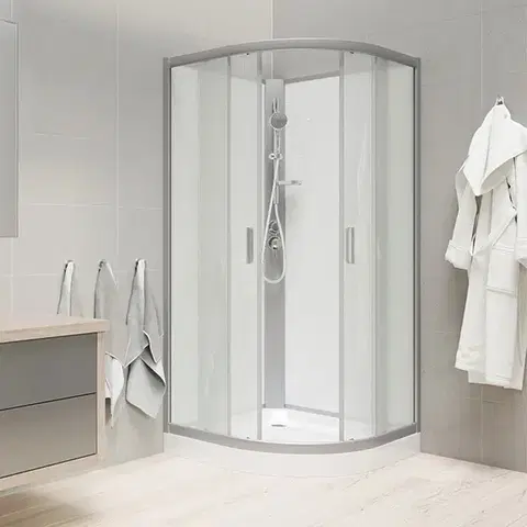 Vane Mereo Sprchový box, čtvrtkruh, 80 cm, satin ALU, sklo Point, zadní stěny bílé, SMC vanička, bez stříšky CK35172KBW