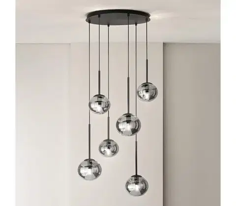 Svietidlá Ondaluce - Závesný luster na lanku JEWEL 6xE14/10W/230V pr. 55 cm čierna/dymová čierna SO.JEWEL/R-6NERO