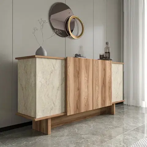 Komody Konzolový stolík Diana - Travertine, Walnut