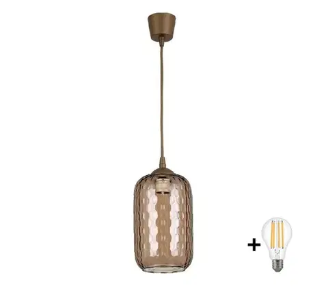 Svietidlá BRILAGI - LED závesný luster na lanku R GLASS 1xE27/60W/230V priemer 14 cm hnedá//dymovo hnedá NSTK7702+TK8611A