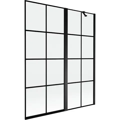 Sprchové dvere MEXEN - MIST vaňová zástena 140x150 cm 6mm f+s, čierna, dekor, pravá 8A9-140-011-70-77-P