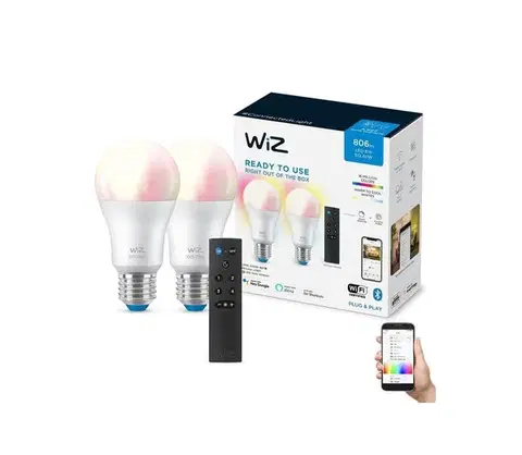 LED osvetlenie SADA 2x LED RGBW Stmievateľná žiarovka A60 E27/8,5W/230V 2200-6500K Wi-Fi+DO - WiZ 872016907497200