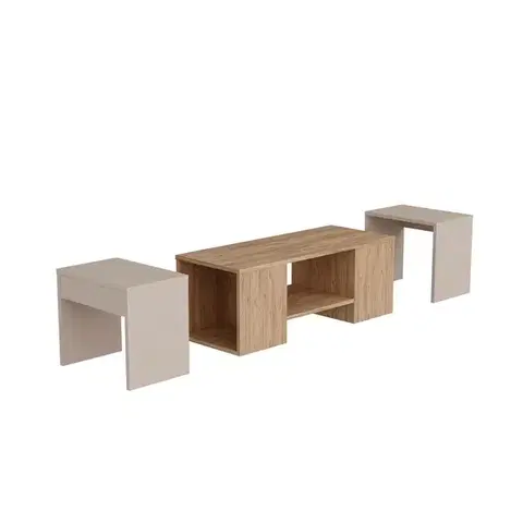 Konferenčné stolíky Súprava konferenčných stolíkov Sartos Beige and Atlantic Pine, 3 ks