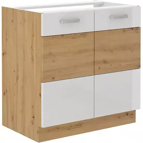 Kuchynské skrinky stojace Skrinka do kuchyne ARTISAN biela lesklá 80ZL 2F BB