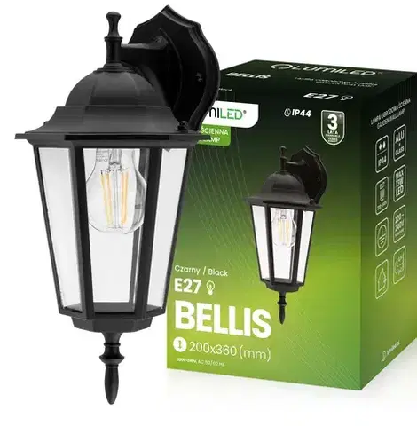 Vonkajšie rustikálne svietidlá Záhradná lampa BELLIS E27 Black KD1