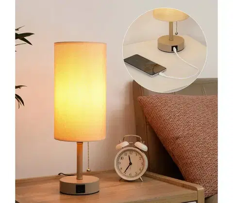 Lampy BRILAGI - Stolová lampa s USB portom TABLON 1xE27/25W/230V béžová BRI595