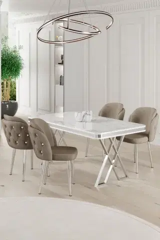 Jedálenské sety Dining Table & Chairs Set (5 Pieces) Rigel - White, Chrome, Cappuccino
