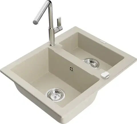 Kuchynské drezy MEXEN/S MEXEN/S - Carlos granitový drez 1.5 vrátane batérie Flora, béžová 6518-69-670401-00