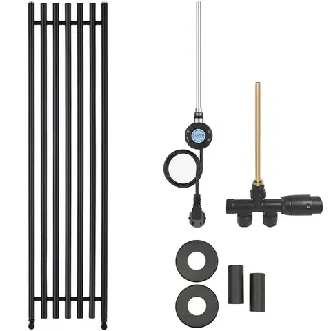 Doplnky do kúpeľne CERANO - Kúpeľňový radiátorový set Valerio - kombinované vykurovanie, wifi tyč - bočné jednobodové pripojenie - 600W - čierna matná - 1560x390 mm CER-663730