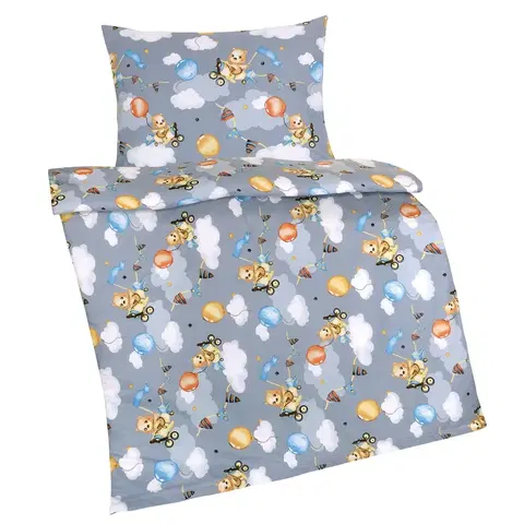 Obliečky Bellatex Detské Bavlnené povlečení Beáta Medvedík v lietadle, 100 x 135 cm, 45 x 60 cm, 100 x 135 cm, 45 x 60 cm