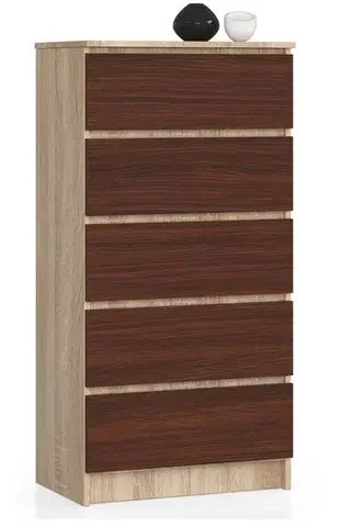 Komody a skrinky Dizajnová, vysoká komoda BERRY60, dub Sonoma / wenge