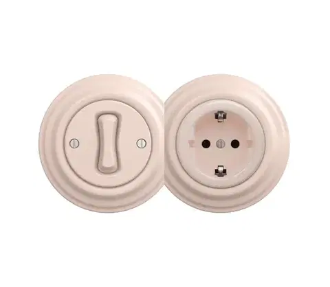 Predlžovacie káble lap - Retro jednopólový vypínač č. 1 a zásuvka SCHUKO 230 V so staroružovým rámikom 2xKA0120+KA0113+KA0143