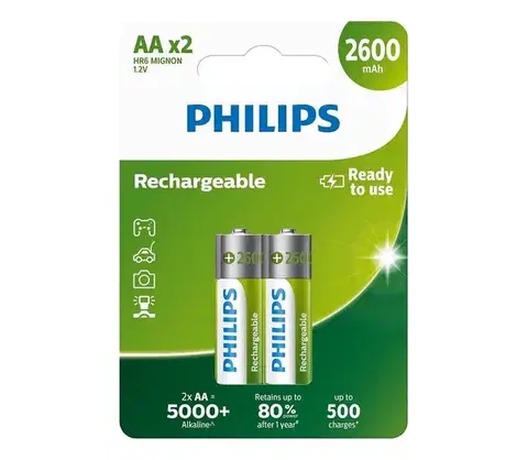 Predlžovacie káble Philips R6B2A260/10 - 2 ks nabíjateľné AA batérie MULTILIFE NiMH 1,2V 2600 mAh Phil-R6B2A260/10
