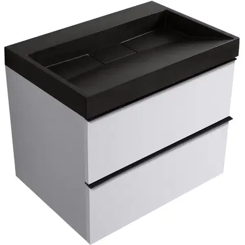 Kúpeľňový nábytok CERANO - Kúpeľňová skrinka Velora - biela matná, úchytka čierna + umývadlo z lit. mramoru Vita - čierna matná - 70x63x46,5 CER-8050BD83984