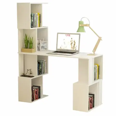 Písacie a pracovné stoly KONDELA Floki New pc stolík s regálom biela