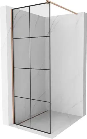 Sprchové dvere MEXEN/S - Kioto Sprchová zástena WALK-IN 80 x 200, čierny vzor 8 mm, meď kartáčovaná 800-080-101-65-77