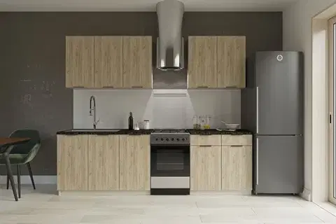 Kuchynské linky SILVER jednoduchá kuchynská linka 200 cm, kašmír, dub kraft sivý
