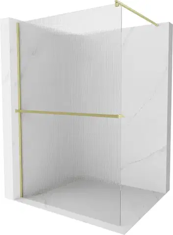 Sprchové dvere MEXEN/S - Kioto+ Sprchová zástena WALK-IN s poličkou a držiakom uterákov 70 x 200, prúžky, zlato kartáčovaná 800-070-121-55-09