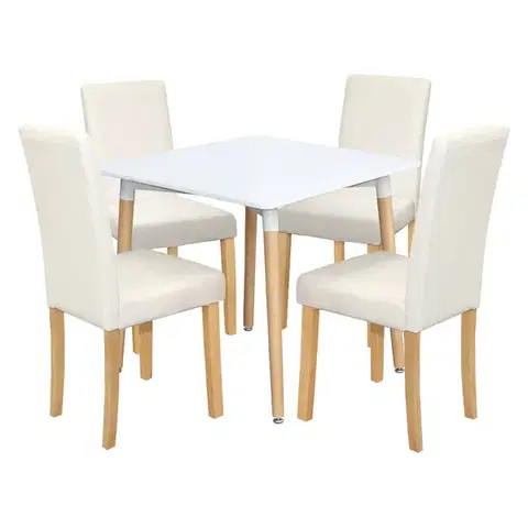 Jedálenské sety Jedálenský stôl UNO 80x80 biely + 4 stoličky PRIMA biela/svetlé nohy
