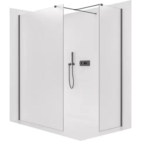 Sprchovacie kúty CERANO - Sprchová zástěna Walk-in Onyx T L/P - 8 mm - hranatá vzpěra - černá matná, mléčné sklo - 160x30x200  CER-8050BD72042