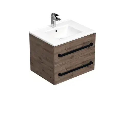 Kúpeľňový nábytok Kúpeľňová skrinka s čiernou úchytkou a umývadlom SAT Cube Way 60x53x46 cm dub Wellington mat CUBE46C602DWMOD CUBE46C602DWMOD