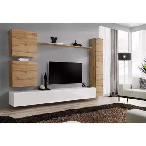 Podkrovný nábytok Obývacia stena Switch VIII Wotan/Biely