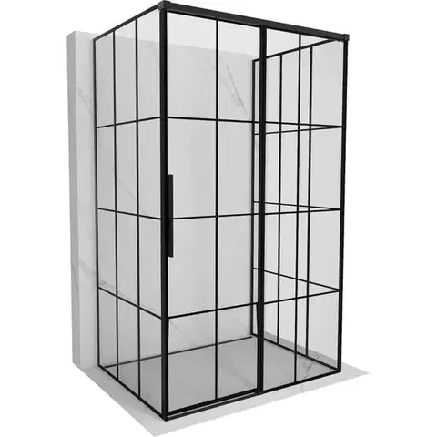 Sprchovacie kúty MEXEN/S - Rox-3S sprchovací kút 3 stenný, posuvný pravá 140 x 80, čierna kratka, čierna 8C2-140-080-70-77-3S-P