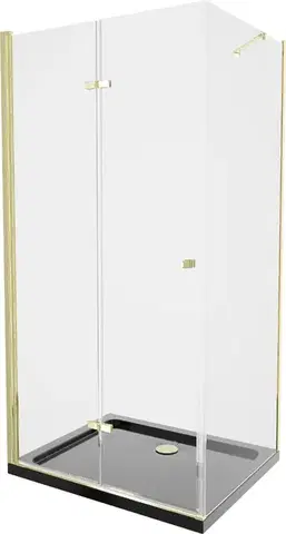 Vane MEXEN/S - Lima sprchovací kút zalamovacie dvere 100 x 90, transparent, zlatý + Flat čierna vanička so sifónom 856-100-090-50-00-4070G