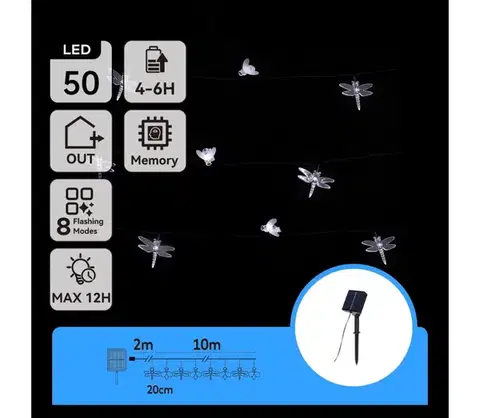 LED osvetlenie  B.V.  - LED solárny dekoračný reťazec 50xLED/8 funkcií 10m 800mAh IP65 studená biela B10201Q88