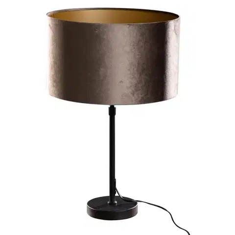 Stolné lampy Stolná lampa čierna so zamatovým tienidlom hnedá 35cm - Parte