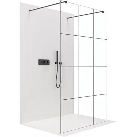 Sprchové dvere CERANO - Sprchová zástena Walk-in Onyx Duo Ľ/P - 8 mm - hranatá vzpera - čierna matná, industriálne sklo - 120x200 CER-8050BD2083