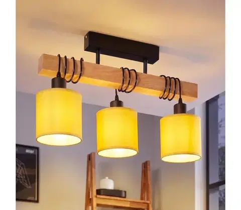 Svietidlá BRILAGI - Prisadený luster NUBILA 3xE27/60W/230V borovica/žltá 1xEG44074+3xBG2452