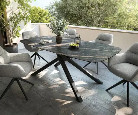Záhradné stoly DELIFE Záhradný stôl Edge zaoblený 200x100 cm keramika Laminam® Noir Desir hnedá krížová podstava obdĺžnik čierna