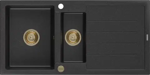 Kuchynské drezy MEXEN/S MEXEN/S - Andres granitový drez s odkvapkávačom 1000 x 500 mm čierna/strieborná metalík, zlatý sifón 6515101510-73-G