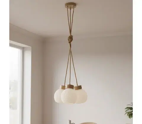 Svietidlá  Luster na lanku LOOMIS 3xE27/15W/230V 130 cm béžová/dub LM-3.315